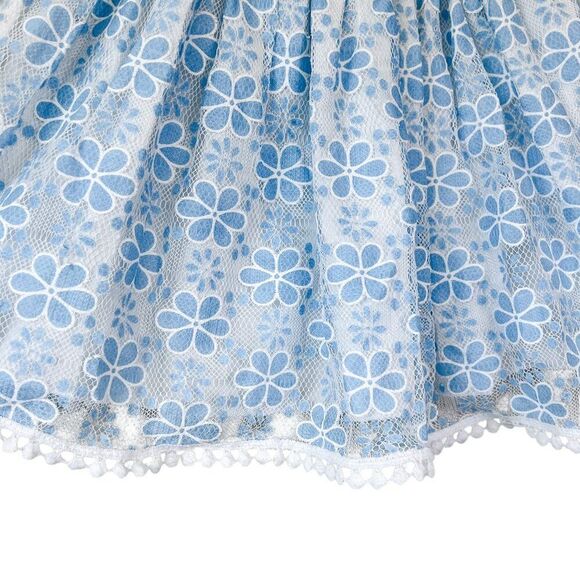 Brass Razoo White Blue Floral Lace Pinnie Pinafore Dress with Collar Size 3T - Picture 2 of 7